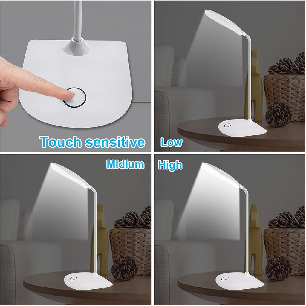 DEEPLITE LED Desk Lamp with Flexible Gooseneck 3 Level Brightness, Battery Operated Table Lamp 5W Touch Control,Compact Portable lamp for Dorm Study Office Bedroom,Eye-Caring and Energy Saving - Grand Goldman