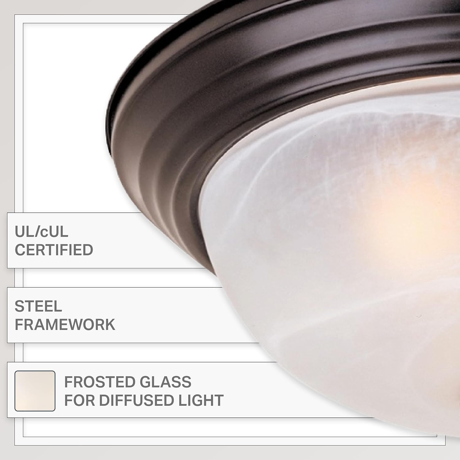 DESIGNERS FOUNTAIN 3-Light Flush Mount Ceiling Light, 15 Inch Lighting Fixture for Kitchen, Bedroom, Bathroom, and Hallway, White Alabaster Glass, Oil Rubbed Bronze, 1257L-ORB-AL - Grand Goldman