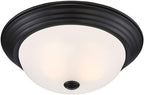DESIGNERS FOUNTAIN 3-Light Flush Mount Ceiling Light, 15 Inch Lighting Fixture for Kitchen, Bedroom, Bathroom, and Hallway, White Alabaster Glass, Oil Rubbed Bronze, 1257L-ORB-AL - Grand Goldman