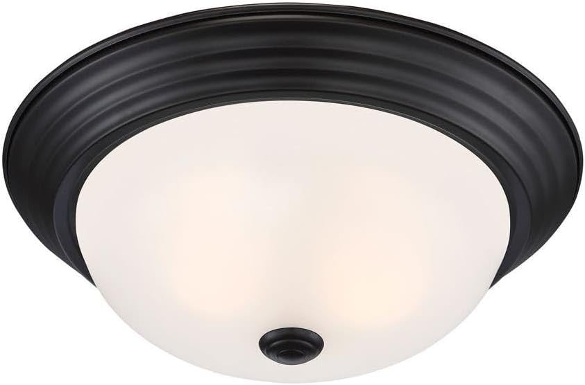 DESIGNERS FOUNTAIN 3-Light Flush Mount Ceiling Light, 15 Inch Lighting Fixture for Kitchen, Bedroom, Bathroom, and Hallway, White Alabaster Glass, Oil Rubbed Bronze, 1257L-ORB-AL - Grand Goldman