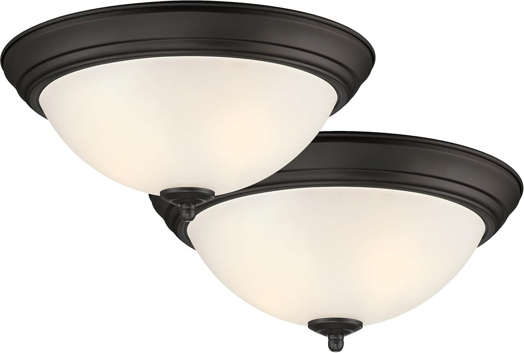 DESIGNERS FOUNTAIN 3-Light Flush Mount Ceiling Light, 15 Inch Lighting Fixture for Kitchen, Bedroom, Bathroom, and Hallway, White Alabaster Glass, Oil Rubbed Bronze, 1257L-ORB-AL - Grand Goldman