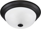 DESIGNERS FOUNTAIN 3-Light Flush Mount Ceiling Light, 15 Inch Lighting Fixture for Kitchen, Bedroom, Bathroom, and Hallway, White Alabaster Glass, Oil Rubbed Bronze, 1257L-ORB-AL - Grand Goldman