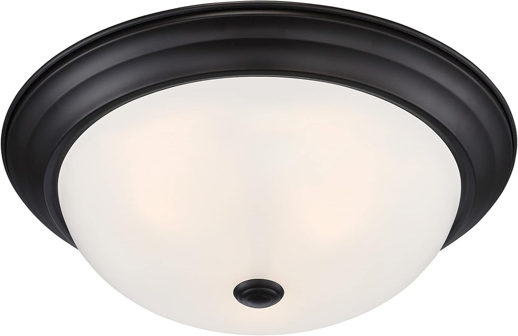 DESIGNERS FOUNTAIN 3-Light Flush Mount Ceiling Light, 15 Inch Lighting Fixture for Kitchen, Bedroom, Bathroom, and Hallway, White Alabaster Glass, Oil Rubbed Bronze, 1257L-ORB-AL - Grand Goldman