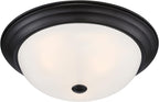 DESIGNERS FOUNTAIN 3-Light Flush Mount Ceiling Light, 15 Inch Lighting Fixture for Kitchen, Bedroom, Bathroom, and Hallway, White Alabaster Glass, Oil Rubbed Bronze, 1257L-ORB-AL - Grand Goldman