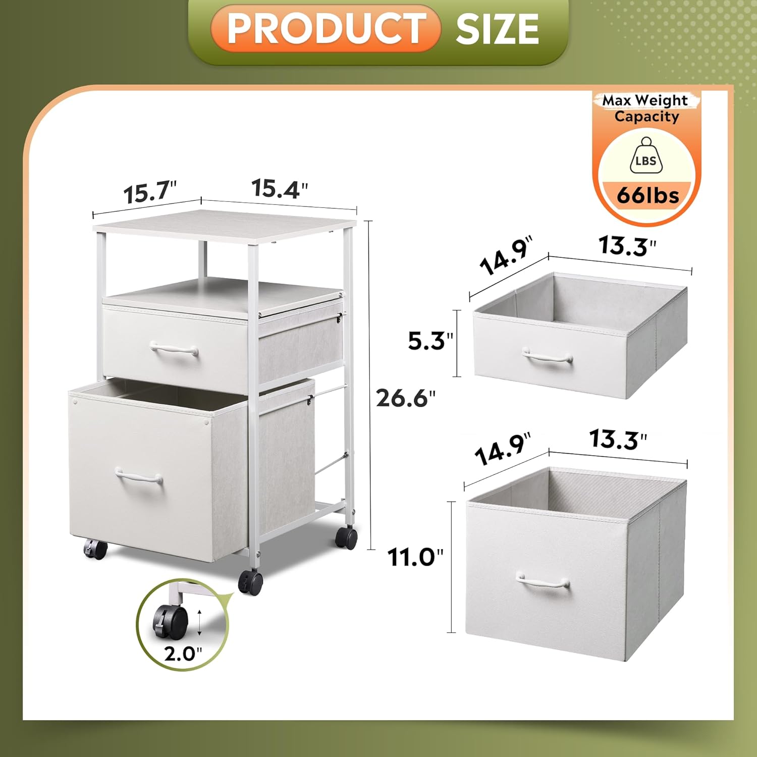 DEVAISE 2 Drawer Mobile File Cabinet, Rolling Printer Stand with Open Storage Shelf, Fabric Vertical Filing Cabinet fits A4 or Letter Size for Home Office, Rustic Brown Wood Grain Print - Grand Goldman