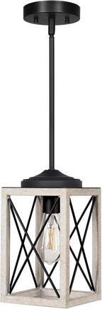 DEWENWILS Farmhouse Pendant Light, Metal Hanging Light Fixture with Wooden Grain Finish, 48 Inch Adjustable Pipes for Flat and Slop Ceiling, Kitchen Island, Bedroom, Dining Hall, E26 Base - Grand Goldman