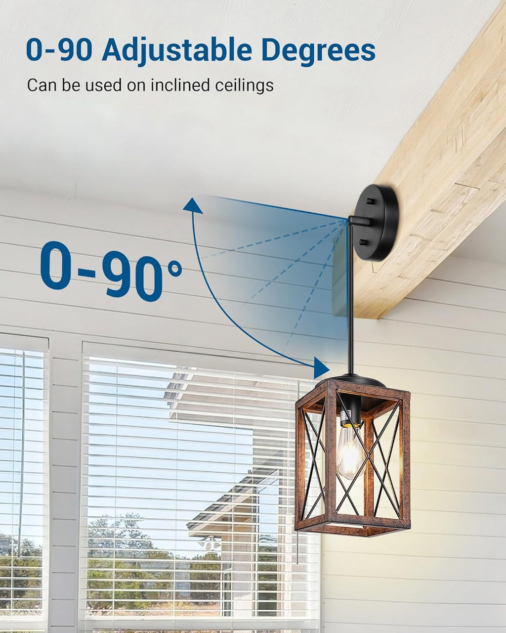 DEWENWILS Farmhouse Pendant Light, Metal Hanging Light Fixture with Wooden Grain Finish, 48 Inch Adjustable Pipes for Flat and Slop Ceiling, Kitchen Island, Bedroom, Dining Hall, E26 Base - Grand Goldman