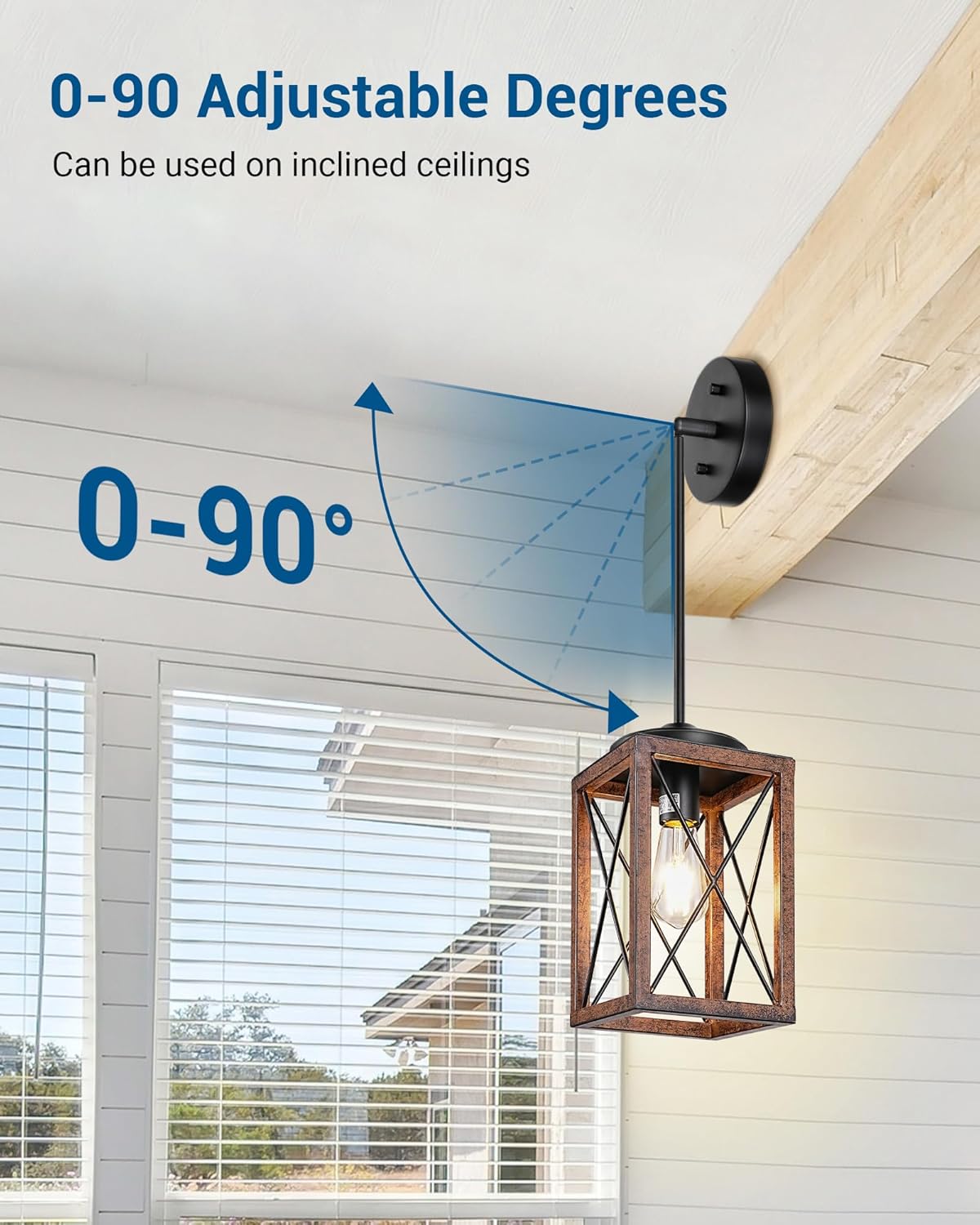 DEWENWILS Farmhouse Pendant Light, Metal Hanging Light Fixture with Wooden Grain Finish, 48 Inch Adjustable Pipes for Flat and Slop Ceiling, Kitchen Island, Bedroom, Dining Hall, E26 Base - Grand Goldman