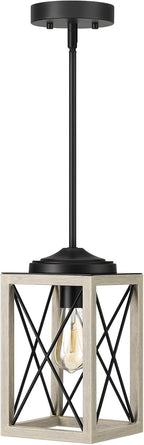 DEWENWILS Farmhouse Pendant Light, Metal Hanging Light Fixture with Wooden Grain Finish, 48 Inch Adjustable Pipes for Flat and Slop Ceiling, Kitchen Island, Bedroom, Dining Hall, E26 Base - Grand Goldman