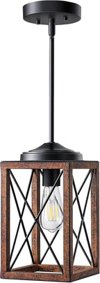 DEWENWILS Farmhouse Pendant Light, Metal Hanging Light Fixture with Wooden Grain Finish, 48 Inch Adjustable Pipes for Flat and Slop Ceiling, Kitchen Island, Bedroom, Dining Hall, E26 Base - Grand Goldman