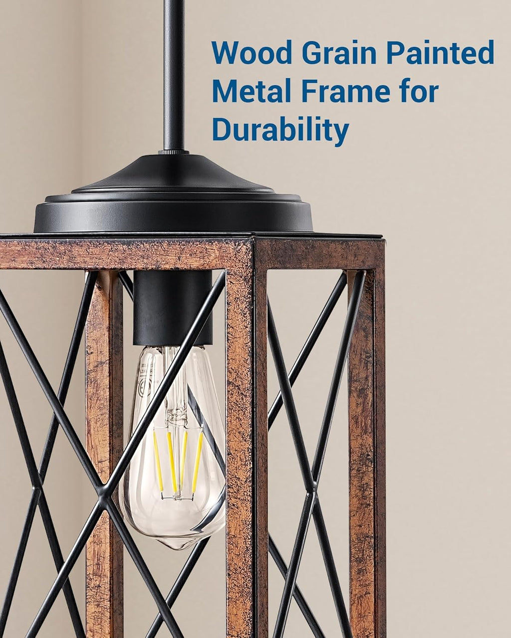 DEWENWILS Farmhouse Pendant Light, Metal Hanging Light Fixture with Wooden Grain Finish, 48 Inch Adjustable Pipes for Flat and Slop Ceiling, Kitchen Island, Bedroom, Dining Hall, E26 Base - Grand Goldman