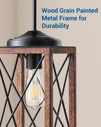 DEWENWILS Farmhouse Pendant Light, Metal Hanging Light Fixture with Wooden Grain Finish, 48 Inch Adjustable Pipes for Flat and Slop Ceiling, Kitchen Island, Bedroom, Dining Hall, E26 Base - Grand Goldman