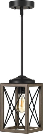 DEWENWILS Farmhouse Pendant Light, Metal Hanging Light Fixture with Wooden Grain Finish, 48 Inch Adjustable Pipes for Flat and Slop Ceiling, Kitchen Island, Bedroom, Dining Hall, E26 Base - Grand Goldman