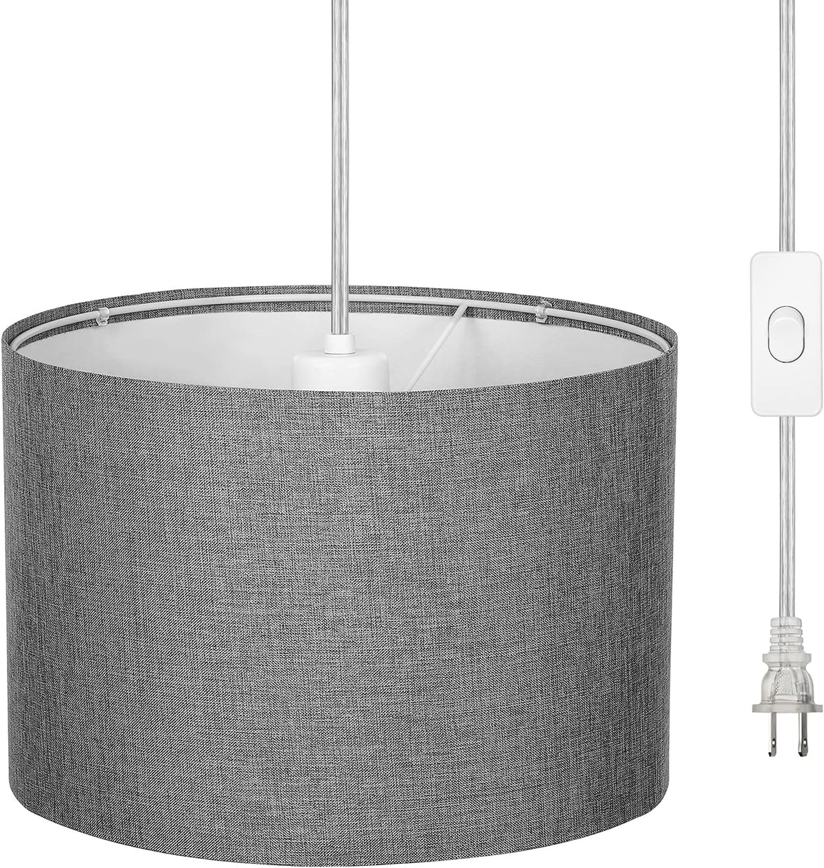 DEWENWILS Plug in Pendant Light, Hanging Light with 15Ft Clear Cord, On/Off Switch, Beige Linen Shade, Hanging Light Fixture for Bedroom, Kitchen, Living Room, Dining Table - Grand Goldman