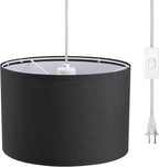 DEWENWILS Plug in Pendant Light, Hanging Light with 15Ft Clear Cord, On/Off Switch, Beige Linen Shade, Hanging Light Fixture for Bedroom, Kitchen, Living Room, Dining Table - Grand Goldman