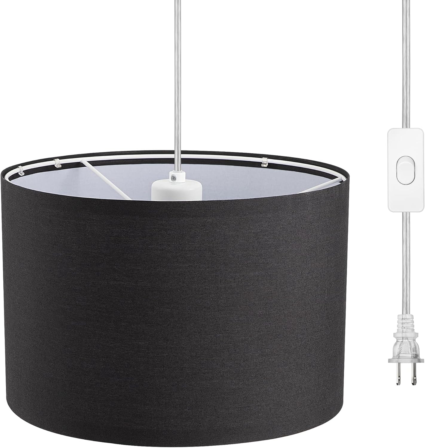 DEWENWILS Plug in Pendant Light, Hanging Light with 15Ft Clear Cord, On/Off Switch, Beige Linen Shade, Hanging Light Fixture for Bedroom, Kitchen, Living Room, Dining Table - Grand Goldman