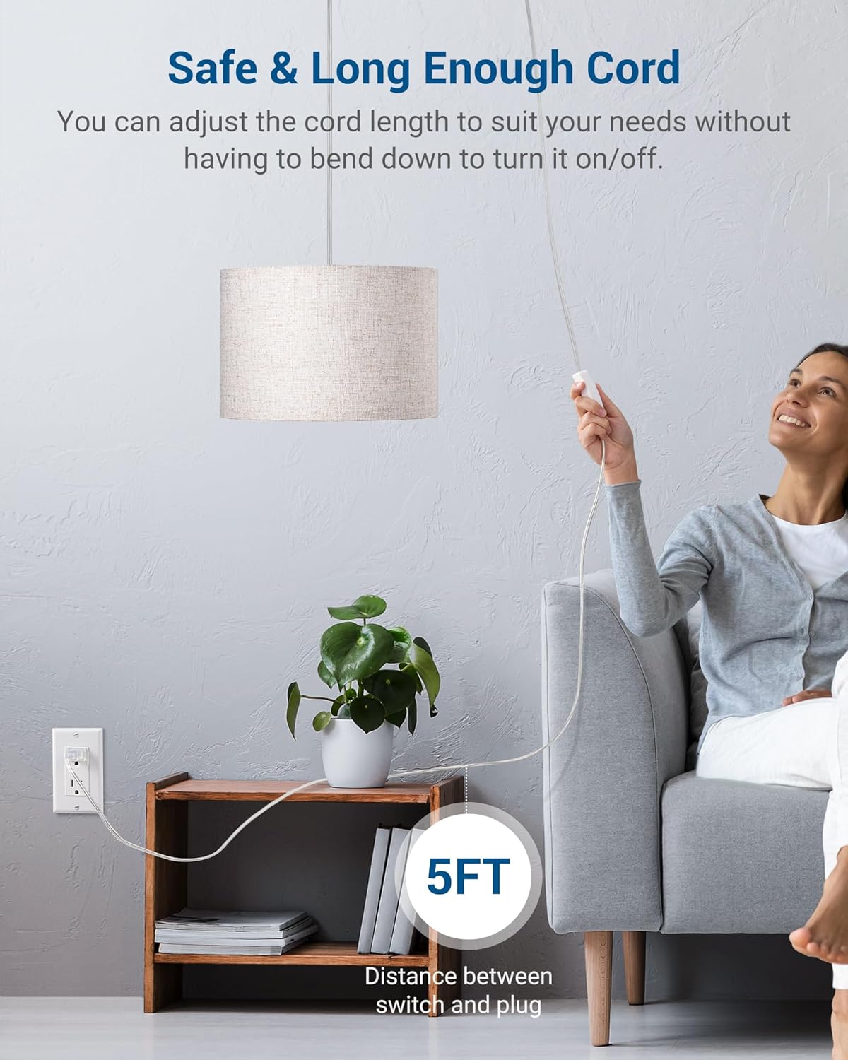 DEWENWILS Plug in Pendant Light, Hanging Light with 15Ft Clear Cord, On/Off Switch, Beige Linen Shade, Hanging Light Fixture for Bedroom, Kitchen, Living Room, Dining Table - Grand Goldman