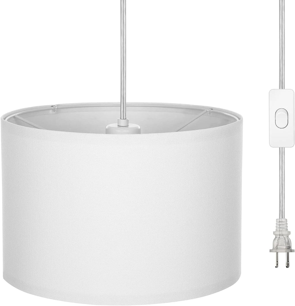 DEWENWILS Plug in Pendant Light, Hanging Light with 15Ft Clear Cord, On/Off Switch, Beige Linen Shade, Hanging Light Fixture for Bedroom, Kitchen, Living Room, Dining Table - Grand Goldman
