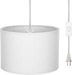 DEWENWILS Plug in Pendant Light, Hanging Light with 15Ft Clear Cord, On/Off Switch, Beige Linen Shade, Hanging Light Fixture for Bedroom, Kitchen, Living Room, Dining Table - Grand Goldman