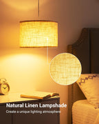 DEWENWILS Plug in Pendant Light, Hanging Light with 15Ft Clear Cord, On/Off Switch, Beige Linen Shade, Hanging Light Fixture for Bedroom, Kitchen, Living Room, Dining Table - Grand Goldman