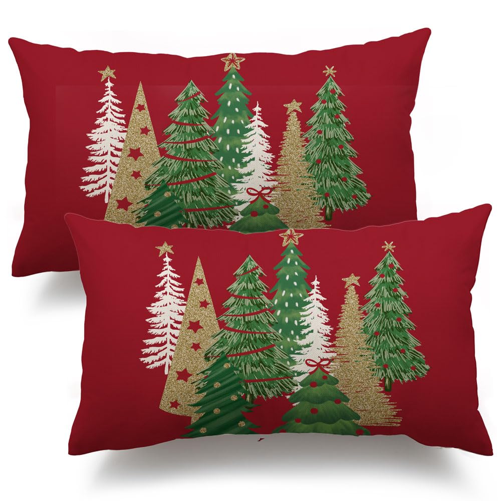 DFXSZ Christmas Pillow Covers 18x18 Inch Set of 2 Christmas Tree Decorative Green Throw Pillows Winter Christmas Decor for Home Couch TH-50B18 - Grand Goldman