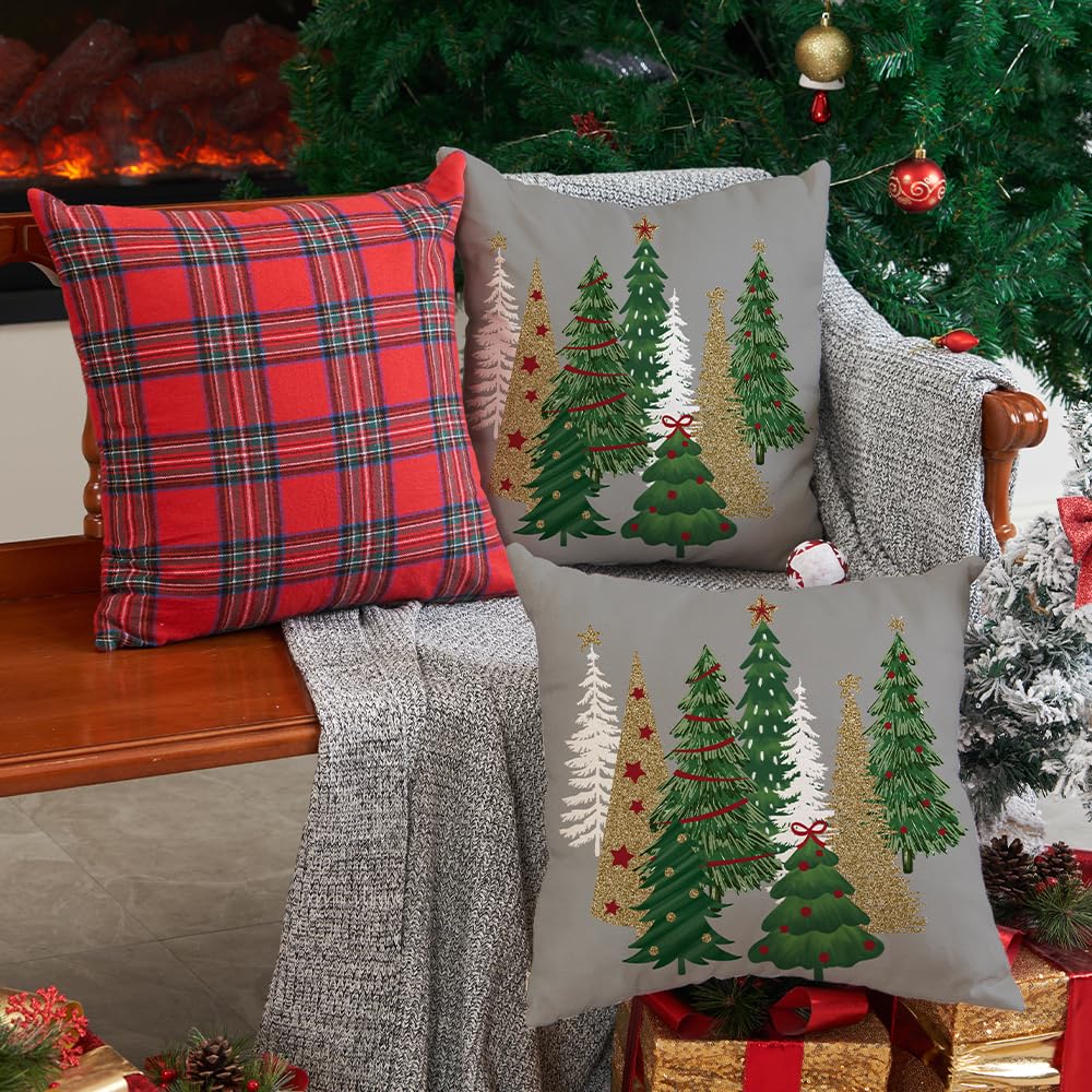 DFXSZ Christmas Pillow Covers 18x18 Inch Set of 2 Christmas Tree Decorative Green Throw Pillows Winter Christmas Decor for Home Couch TH-50B18 - Grand Goldman