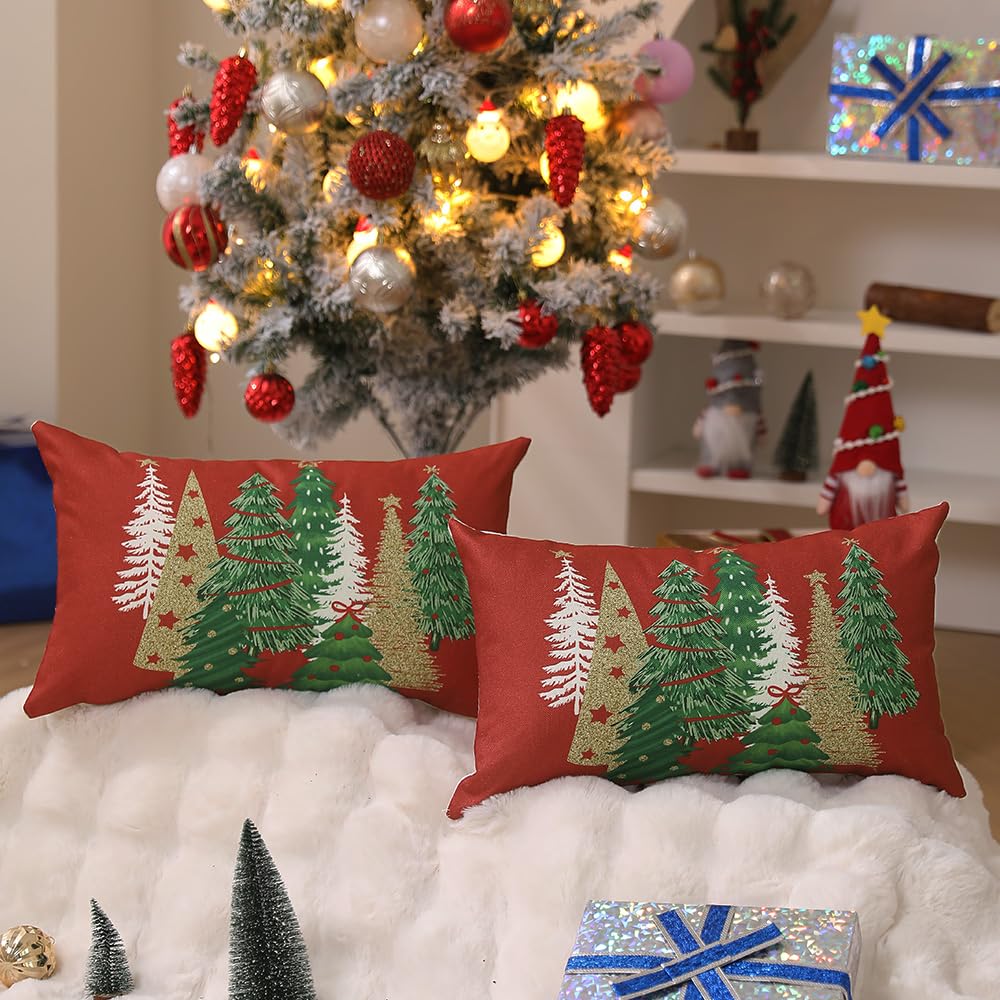 DFXSZ Christmas Pillow Covers 18x18 Inch Set of 2 Christmas Tree Decorative Green Throw Pillows Winter Christmas Decor for Home Couch TH-50B18 - Grand Goldman
