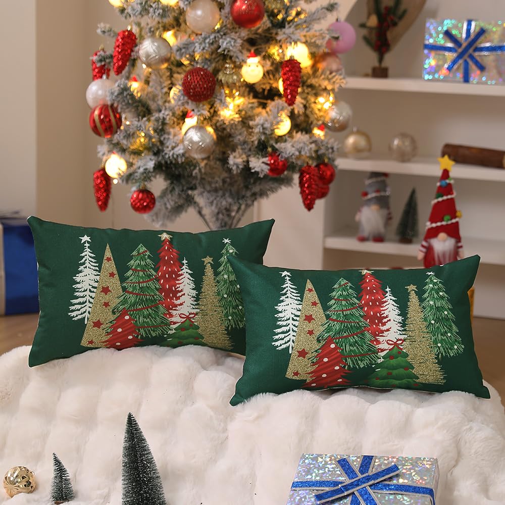 DFXSZ Christmas Pillow Covers 18x18 Inch Set of 2 Christmas Tree Decorative Green Throw Pillows Winter Christmas Decor for Home Couch TH-50B18 - Grand Goldman