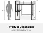 DHP Abode Full Size Metal Loft Bed, Black - Grand Goldman