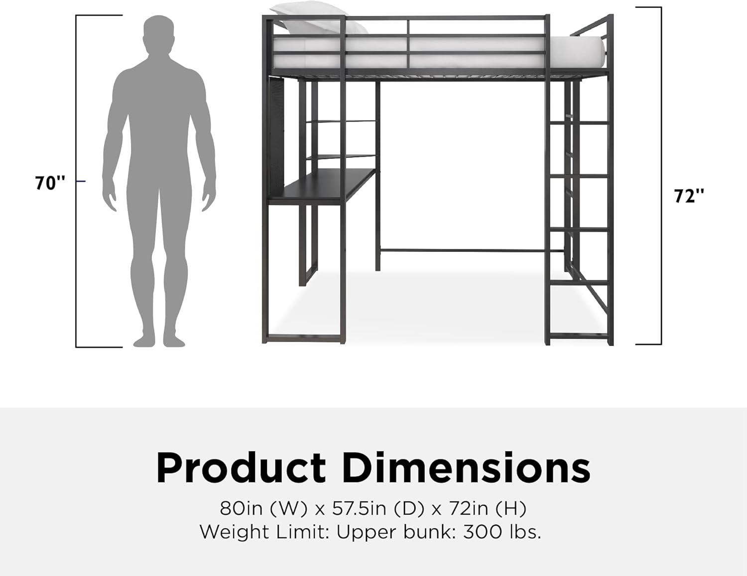 DHP Abode Full Size Metal Loft Bed, Black - Grand Goldman