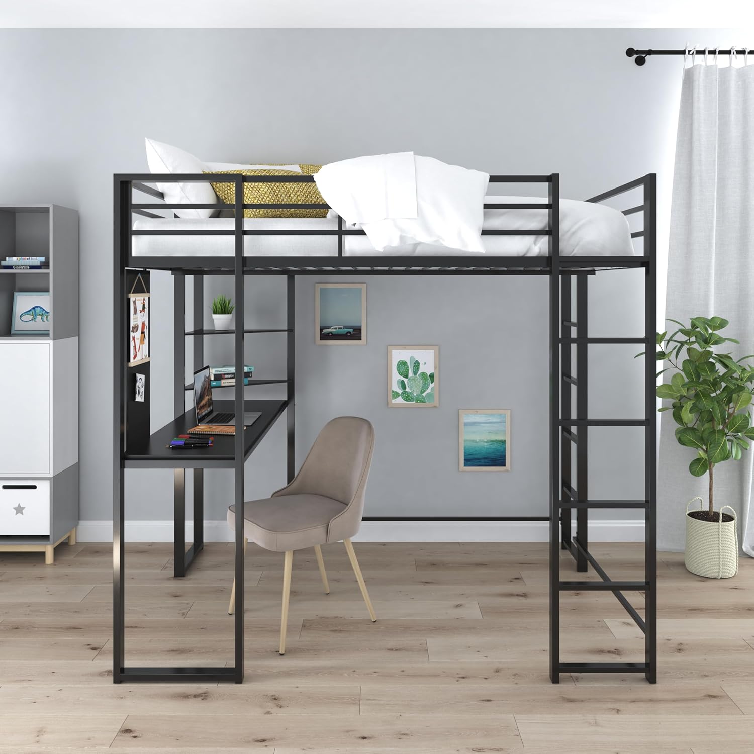 DHP Abode Full Size Metal Loft Bed, Black - Grand Goldman
