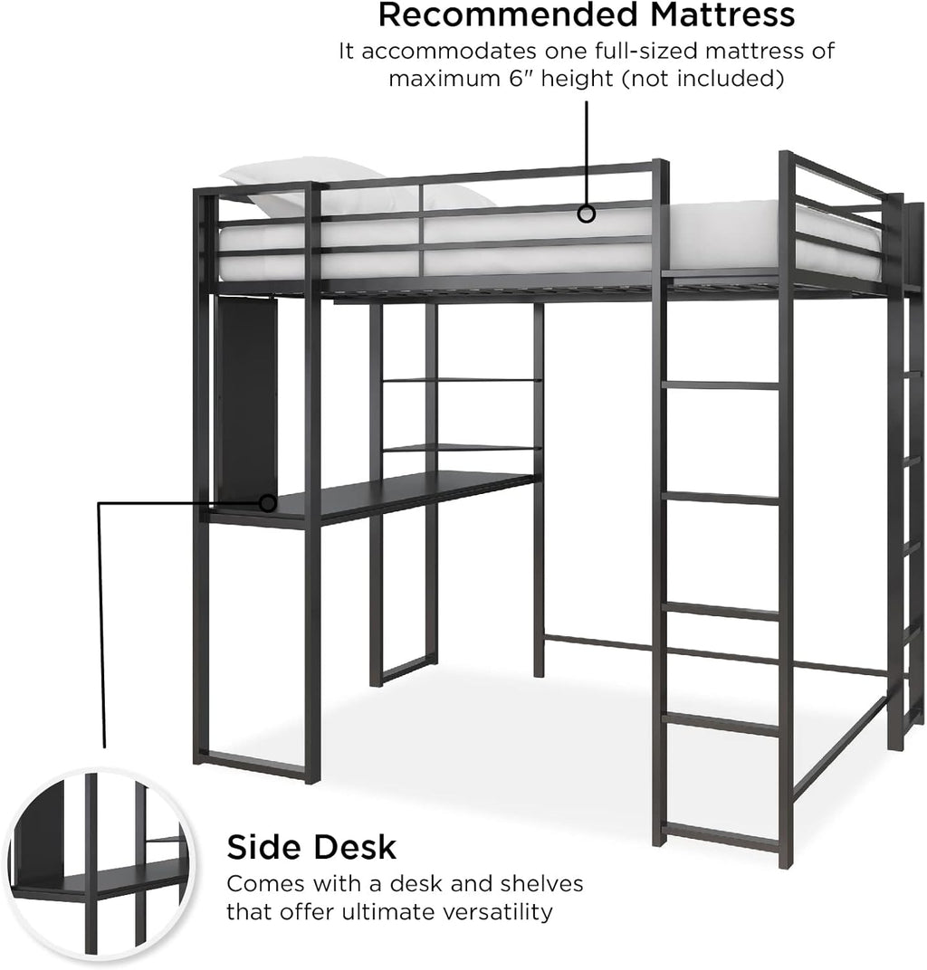 DHP Abode Full Size Metal Loft Bed, Black - Grand Goldman