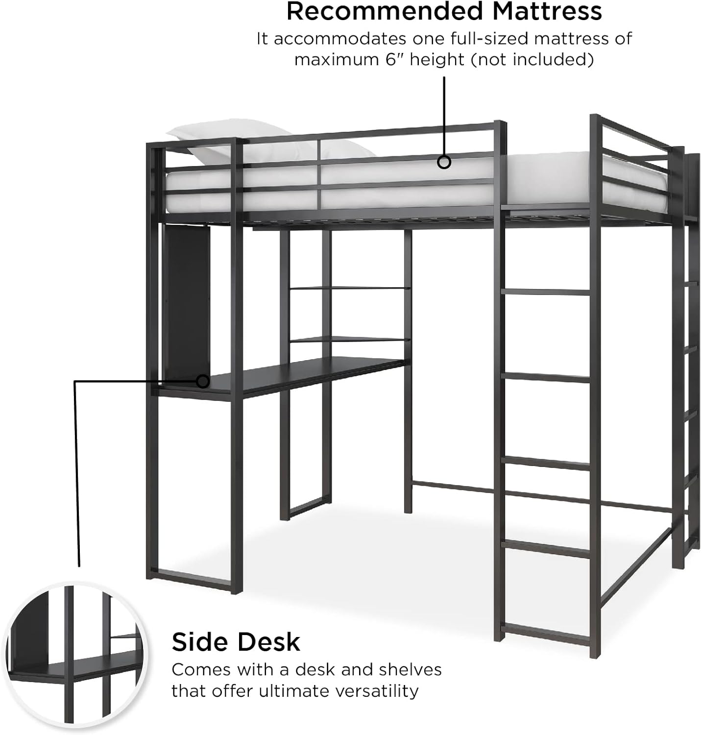 DHP Abode Full Size Metal Loft Bed, Black - Grand Goldman