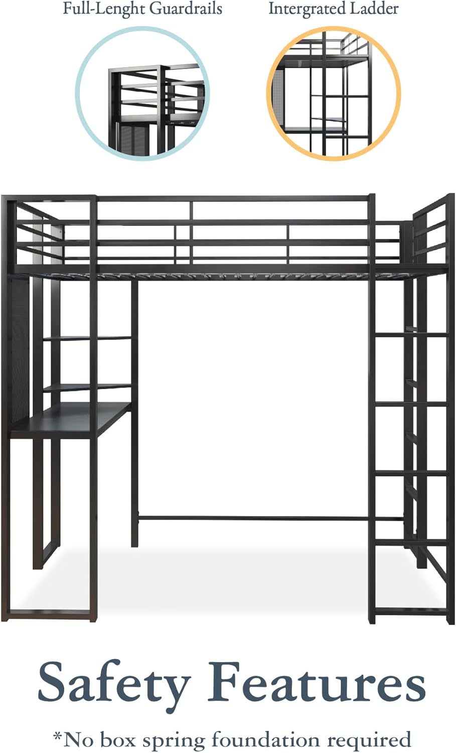 DHP Abode Full Size Metal Loft Bed, Black - Grand Goldman