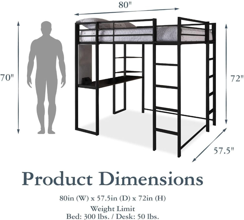 DHP Abode Full Size Metal Loft Bed, Black - Grand Goldman
