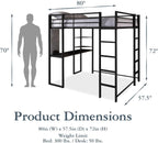 DHP Abode Full Size Metal Loft Bed, Black - Grand Goldman