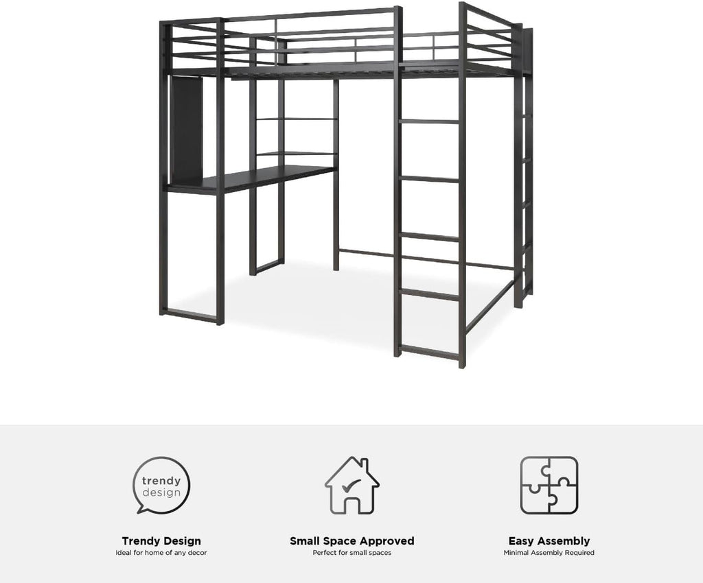 DHP Abode Full Size Metal Loft Bed, Black - Grand Goldman