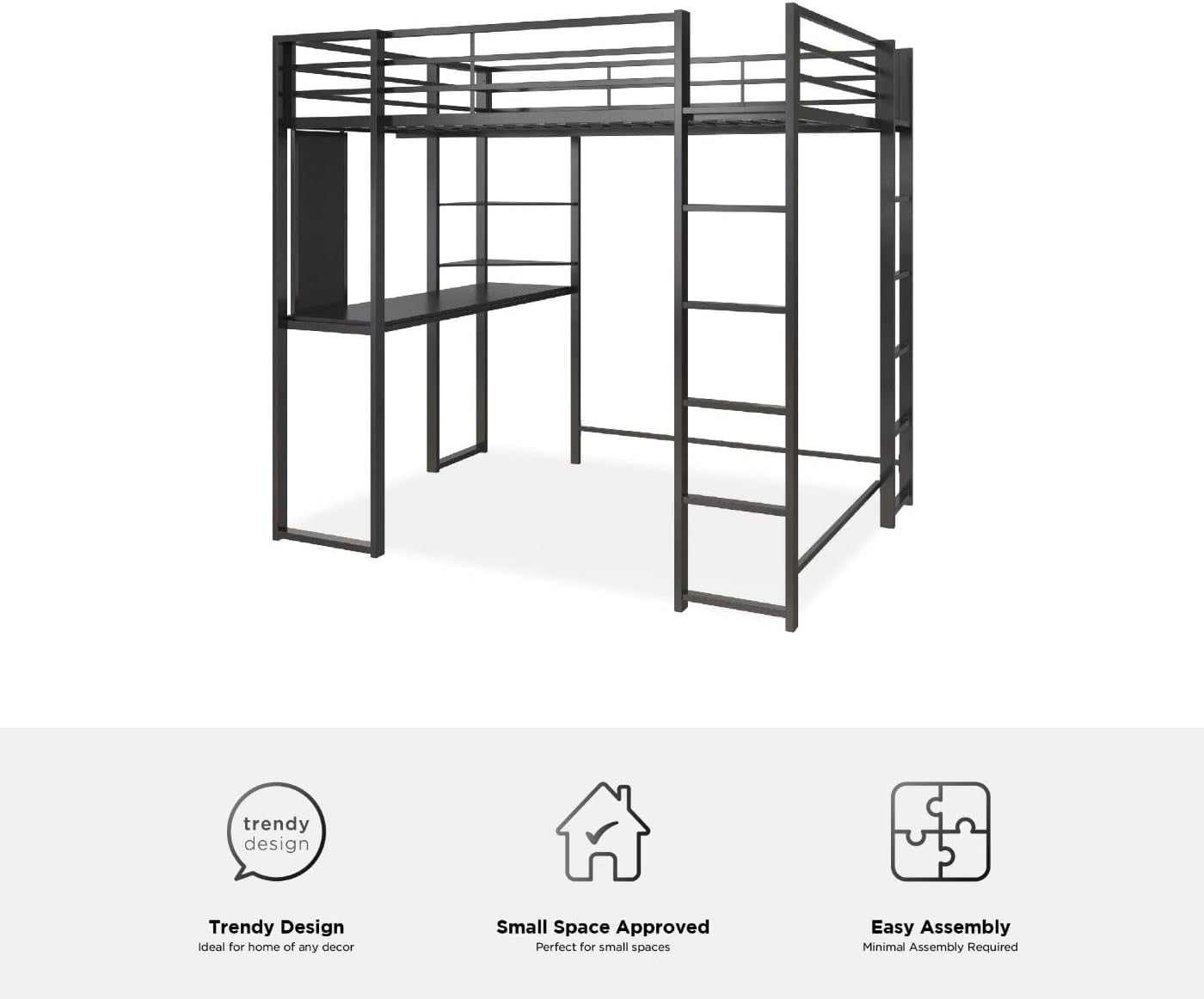 DHP Abode Full Size Metal Loft Bed, Black - Grand Goldman