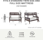 DHP Airlie Convertible Wood Bunk Bed, Stackable and Detachable Bed Frames for Kids and Teens, with Angled Ladder, High Guardrail, Wood Slats, No Boxspring Required, Twin-Over-Full, Espresso - Grand Goldman