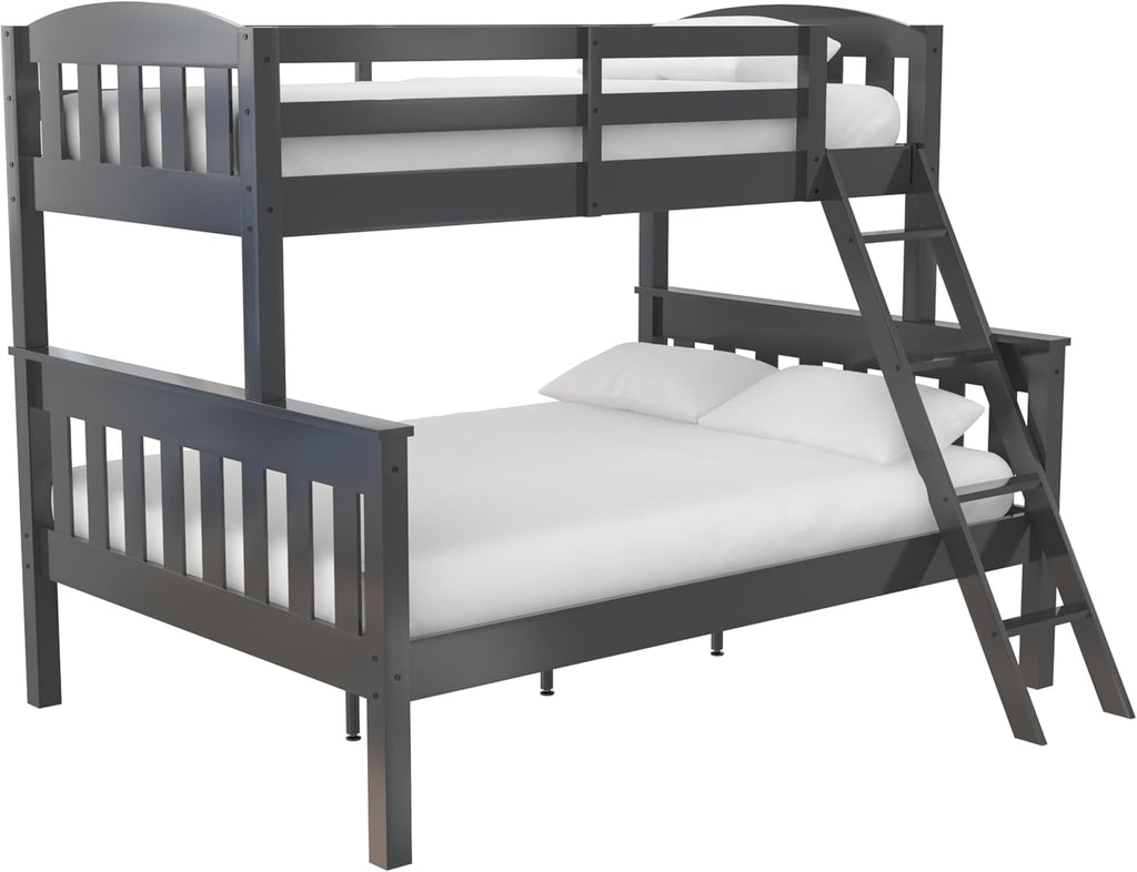 DHP Airlie Convertible Wood Bunk Bed, Stackable and Detachable Bed Frames for Kids and Teens, with Angled Ladder, High Guardrail, Wood Slats, No Boxspring Required, Twin-Over-Full, Espresso - Grand Goldman