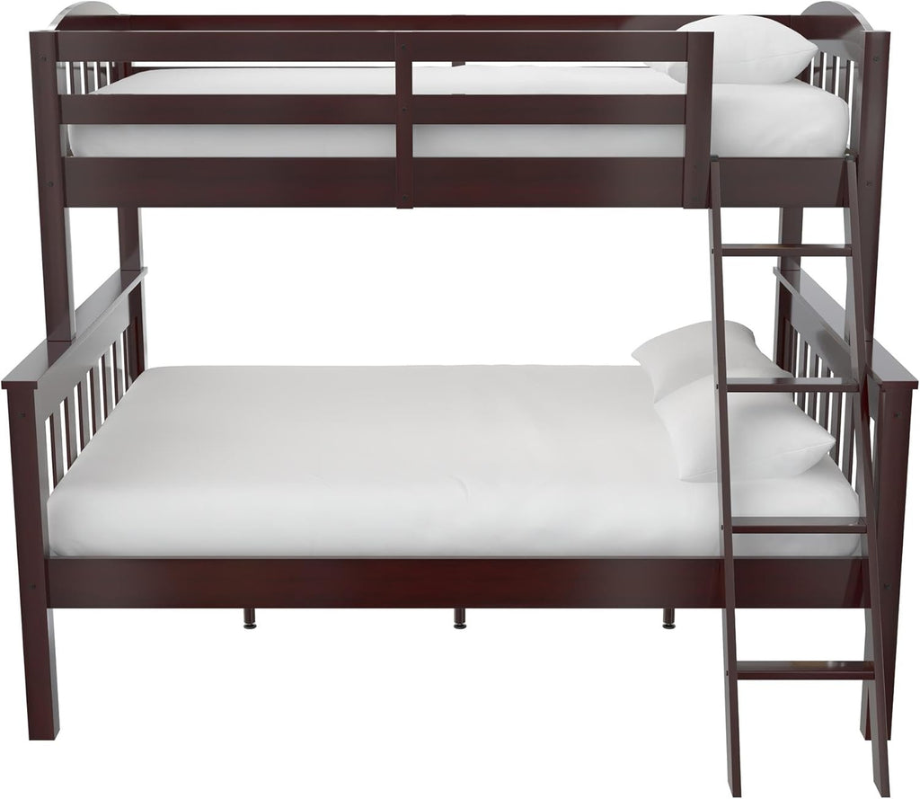 DHP Airlie Convertible Wood Bunk Bed, Stackable and Detachable Bed Frames for Kids and Teens, with Angled Ladder, High Guardrail, Wood Slats, No Boxspring Required, Twin-Over-Full, Espresso - Grand Goldman