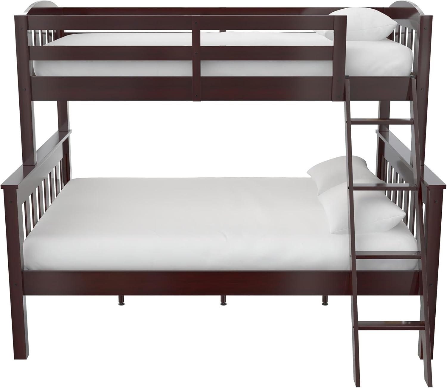 DHP Airlie Convertible Wood Bunk Bed, Stackable and Detachable Bed Frames for Kids and Teens, with Angled Ladder, High Guardrail, Wood Slats, No Boxspring Required, Twin-Over-Full, Espresso - Grand Goldman