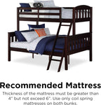 DHP Airlie Convertible Wood Bunk Bed, Stackable and Detachable Bed Frames for Kids and Teens, with Angled Ladder, High Guardrail, Wood Slats, No Boxspring Required, Twin-Over-Full, Espresso - Grand Goldman