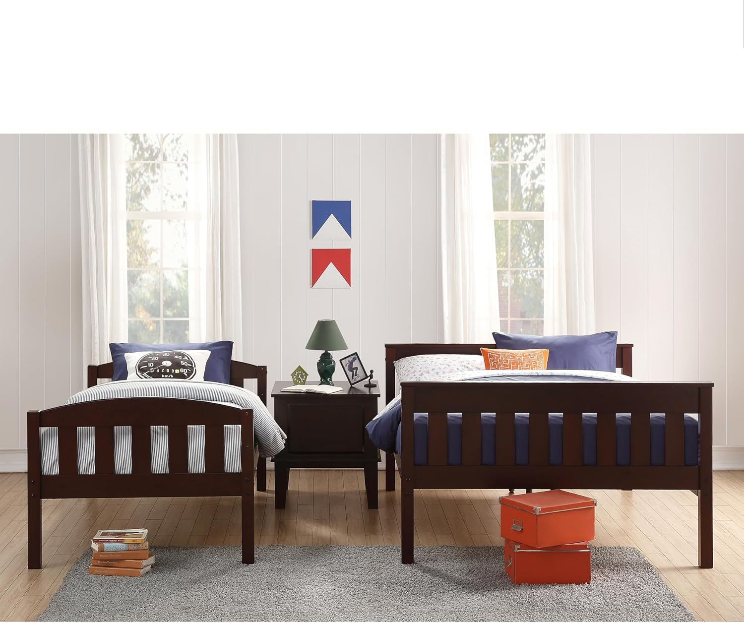 DHP Airlie Convertible Wood Bunk Bed, Stackable and Detachable Bed Frames for Kids and Teens, with Angled Ladder, High Guardrail, Wood Slats, No Boxspring Required, Twin-Over-Full, Espresso - Grand Goldman