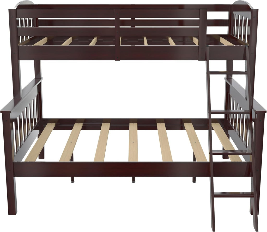 DHP Airlie Convertible Wood Bunk Bed, Stackable and Detachable Bed Frames for Kids and Teens, with Angled Ladder, High Guardrail, Wood Slats, No Boxspring Required, Twin-Over-Full, Espresso - Grand Goldman