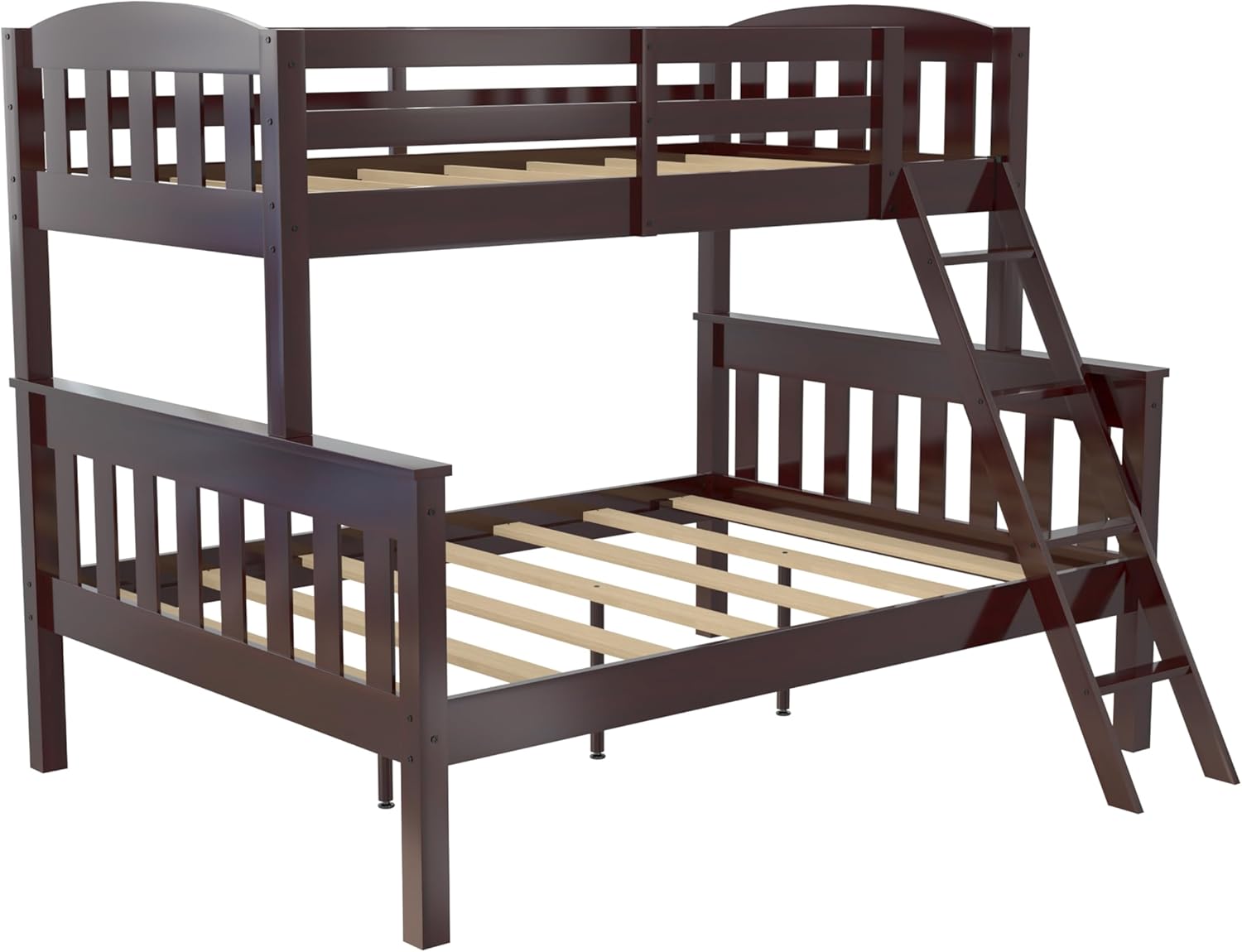 DHP Airlie Convertible Wood Bunk Bed, Stackable and Detachable Bed Frames for Kids and Teens, with Angled Ladder, High Guardrail, Wood Slats, No Boxspring Required, Twin-Over-Full, Espresso - Grand Goldman