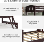 DHP Airlie Convertible Wood Bunk Bed, Stackable and Detachable Bed Frames for Kids and Teens, with Angled Ladder, High Guardrail, Wood Slats, No Boxspring Required, Twin-Over-Full, Espresso - Grand Goldman