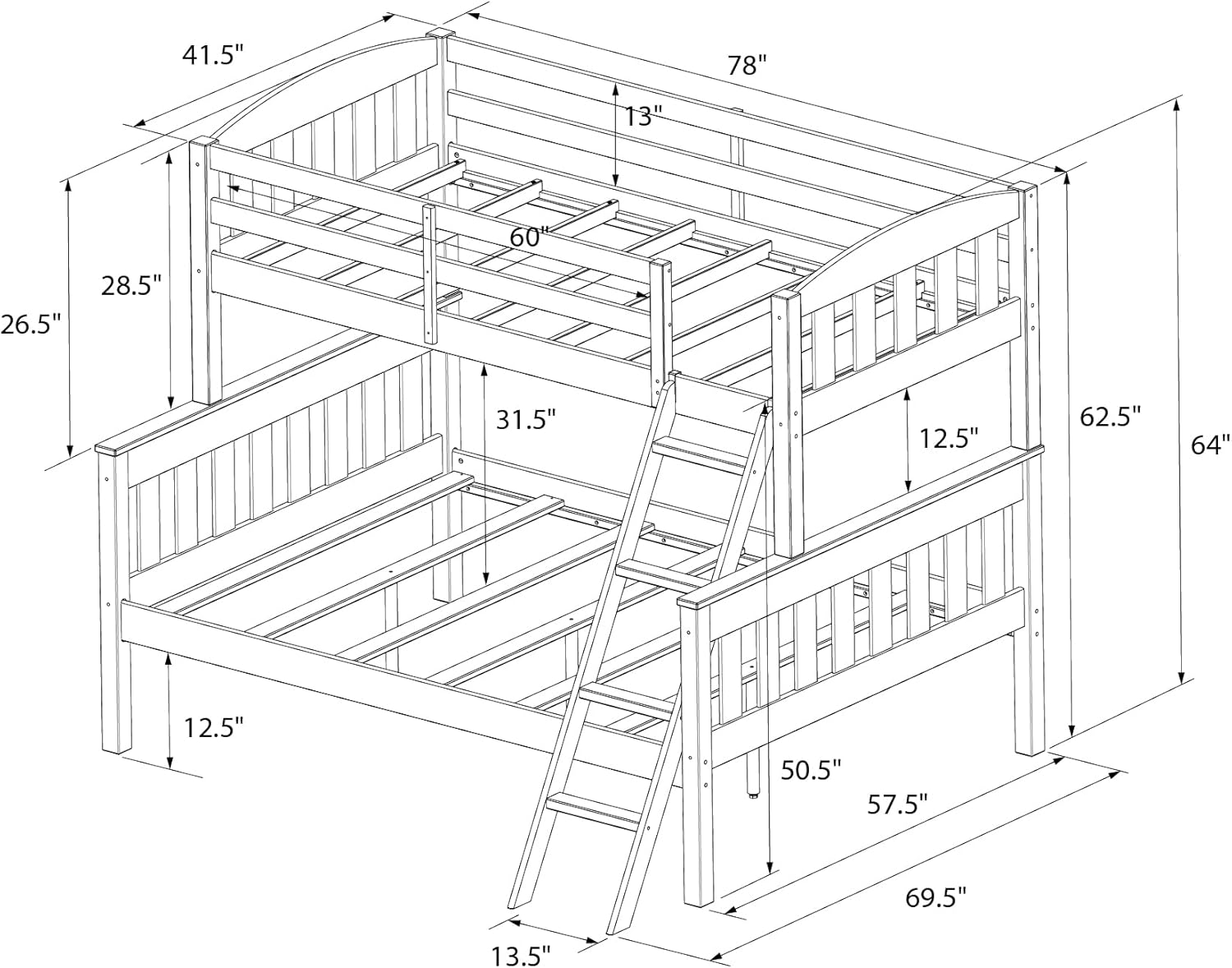 DHP Airlie Convertible Wood Bunk Bed, Stackable and Detachable Bed Frames for Kids and Teens, with Angled Ladder, High Guardrail, Wood Slats, No Boxspring Required, Twin-Over-Full, Espresso - Grand Goldman