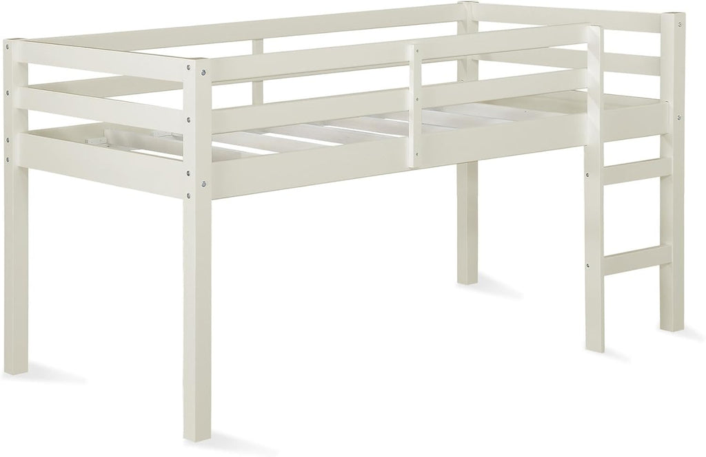 DHP Milton Twin Loft Bed, Space Saving Design, Solid Pine Wood, White Finish - Grand Goldman
