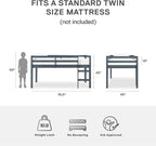 DHP Milton Twin Loft Bed, Space Saving Design, Solid Pine Wood, White Finish - Grand Goldman